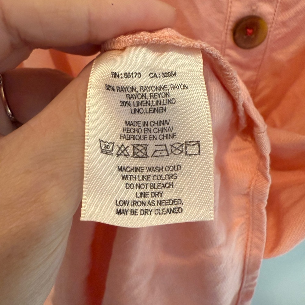Anthropologie Maeve Belted Blouse Linen Blend Off Shoulder Button Pink US Size 4 - Picture 5 of 9